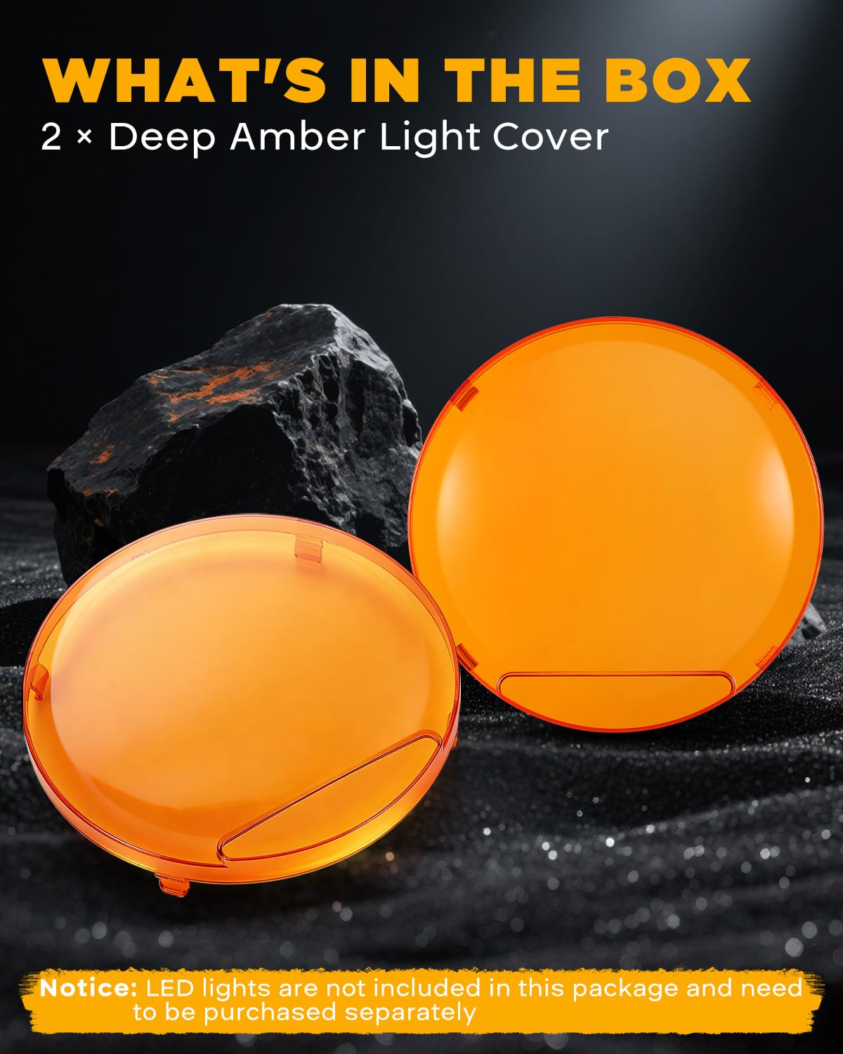 Auxbeam 9 Inch Deep Amber Light Covers for 360-PRO/RAY-L Series, 2300K Dark Amber Tint Round Off-Road Light Lens Cap, Light Bar Covers for Fog Dust Rain Snow, 2 Packs - Image 9