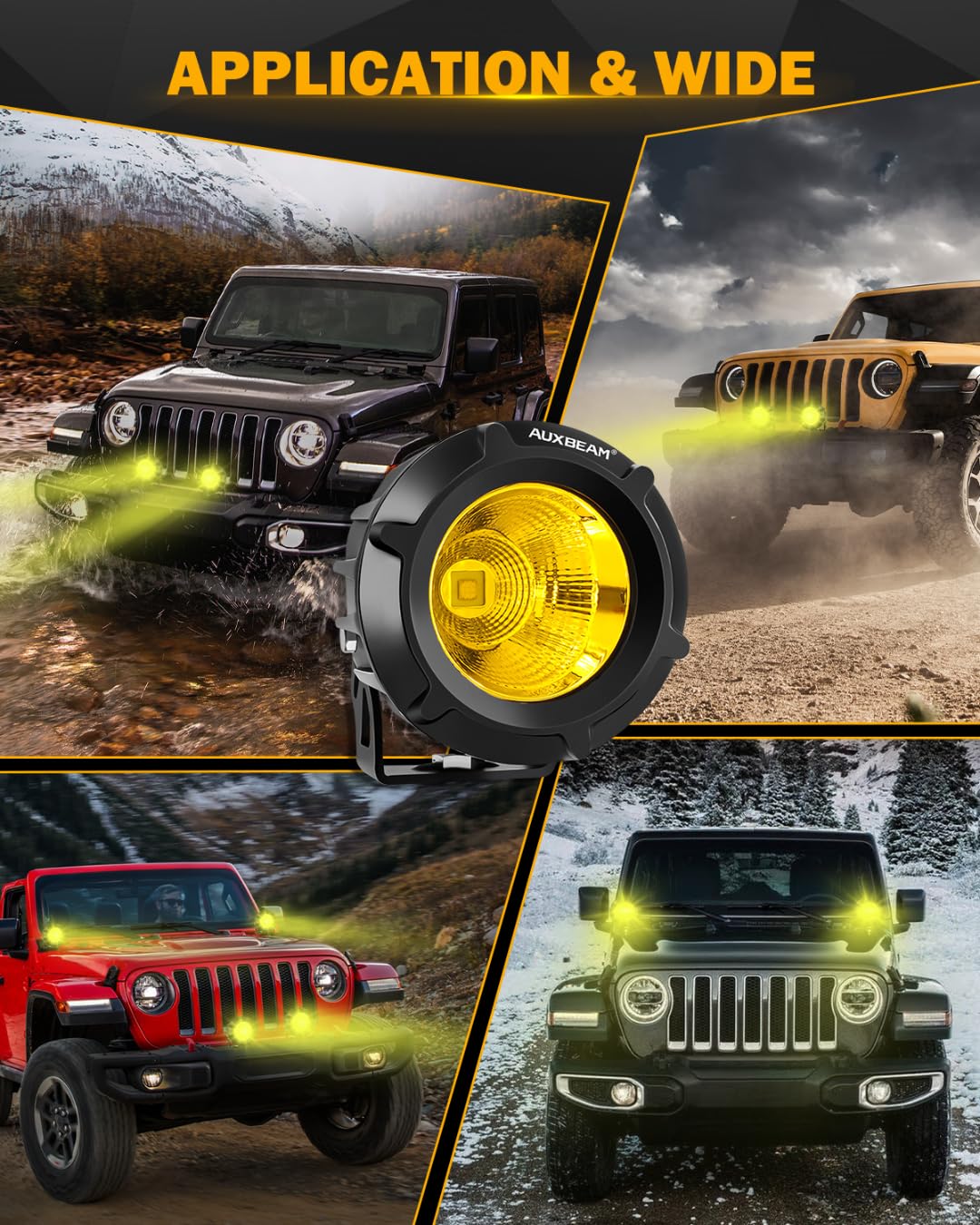 Auxbeam Amber Fog Lights, 3.5 Inch 50W Round Led Offroad Light 5000LM Yellow Round Led Pods with Wiring Harness Kit, Spot Flood Combo Driving Lights for Truck ATV UTV Motorcycle Off-Roading - Image 6