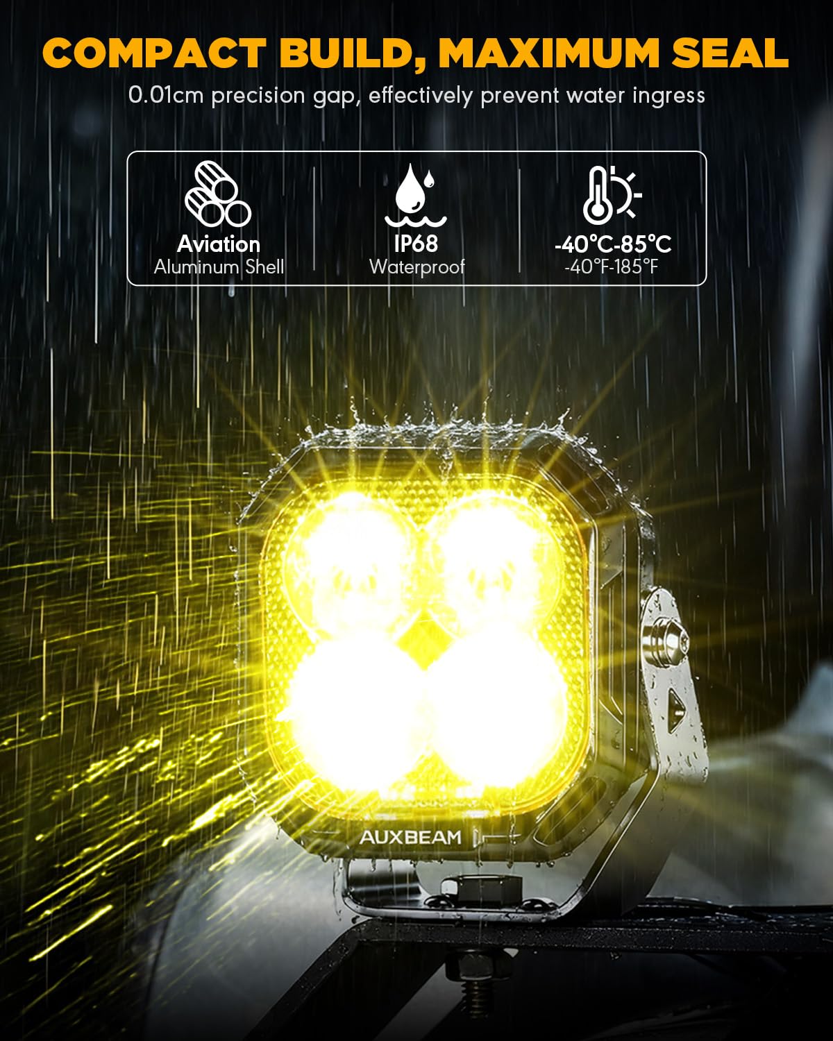 Auxbeam Color Play Series 3 Inch Pod Lights, 7 Colors RGB Gradient Cycle Off Road Driving Lights, 116W Spot Beam Ditch Lights Multicolor LED Light Bar for ATV Truck with Amber & White & Black Covers - Image 3