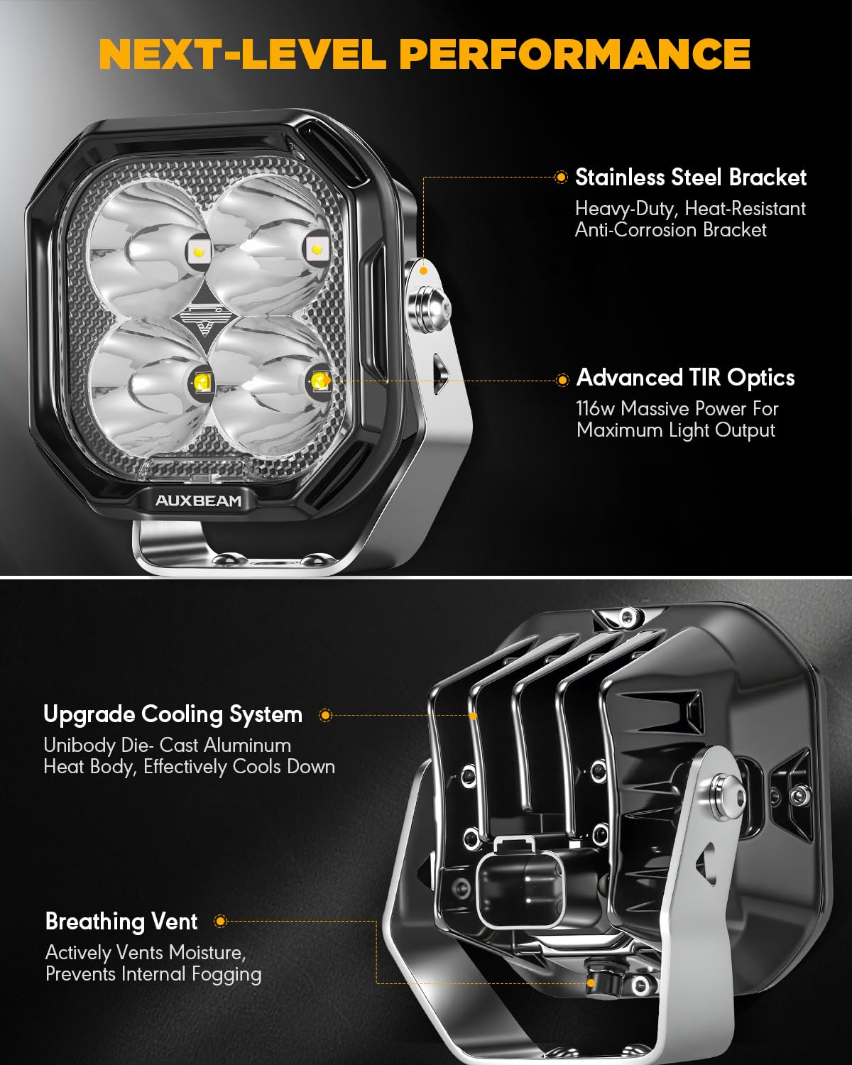 Auxbeam Color Play Series 3 Inch Pod Lights, 7 Colors RGB Gradient Cycle Off Road Driving Lights, 116W Spot Beam Ditch Lights Multicolor LED Light Bar for ATV Truck with Amber & White & Black Covers - Image 6