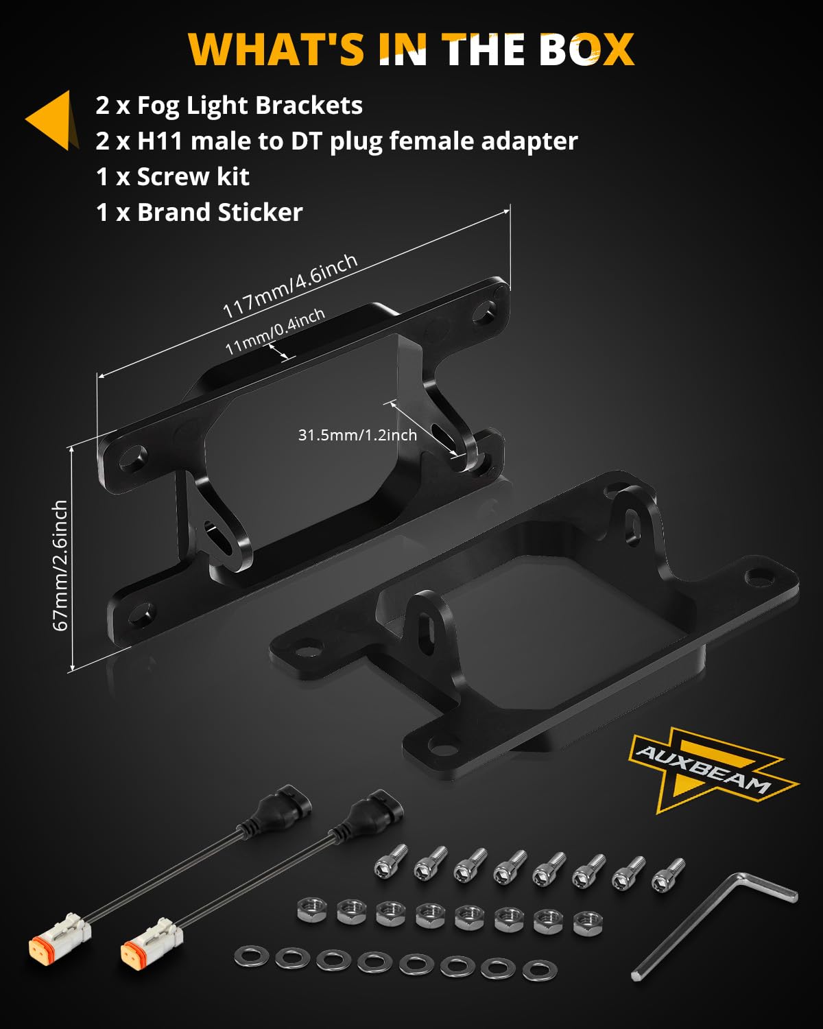 Auxbeam Color Play Series Fog Light Mounting Brackets for Ford Honda Nissan Subaru Acura, Off Road Lights Mounting Kit, Pair, (Lights Not Included) - Image 5