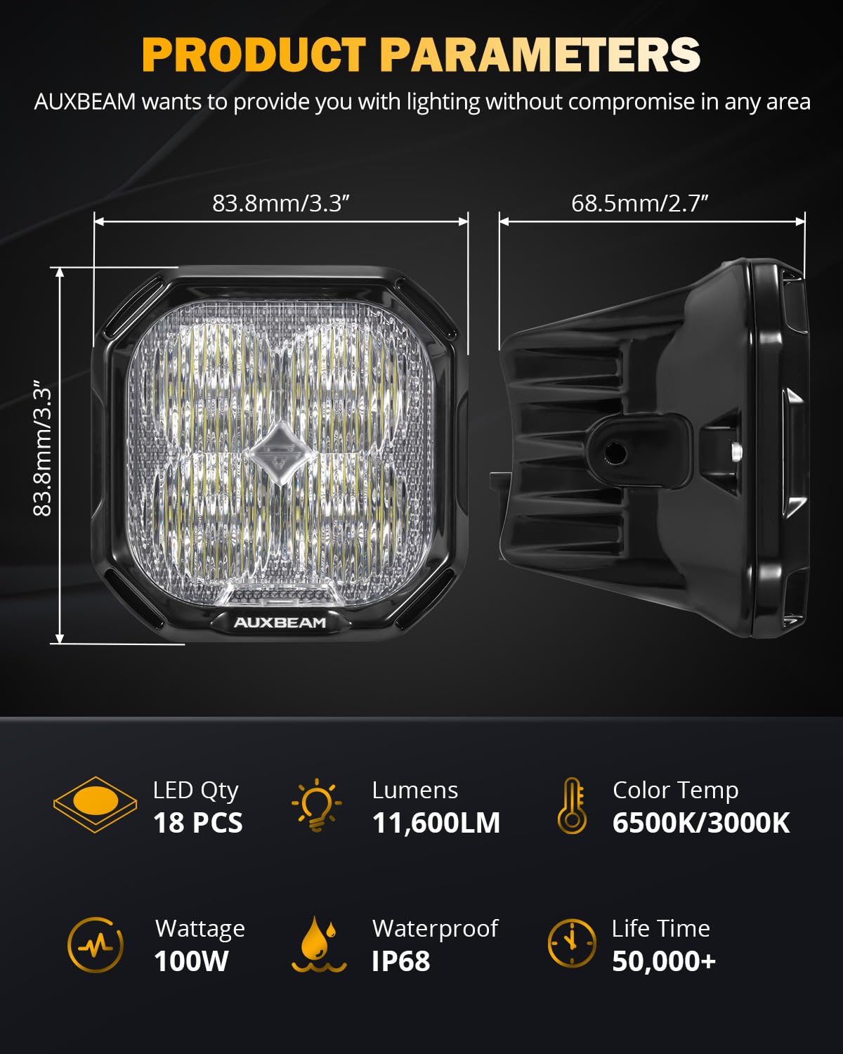 Auxbeam Color Play Series SAE Fog Lights, 3 Inch LED Fog Lights with White DRL & Turn Signal, 100W 11600LM Off Road Lighting for Lexus Toyota Subaru Legacy, Pair - Image 8