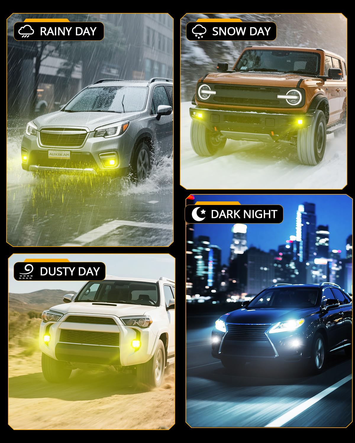 Auxbeam Color Play Series SAE Fog Lights, 3 Inch LED Fog Lights with White DRL & Turn Signal, 100W 11600LM Off Road Lighting for Lexus Toyota Subaru Legacy, Pair - Image 9