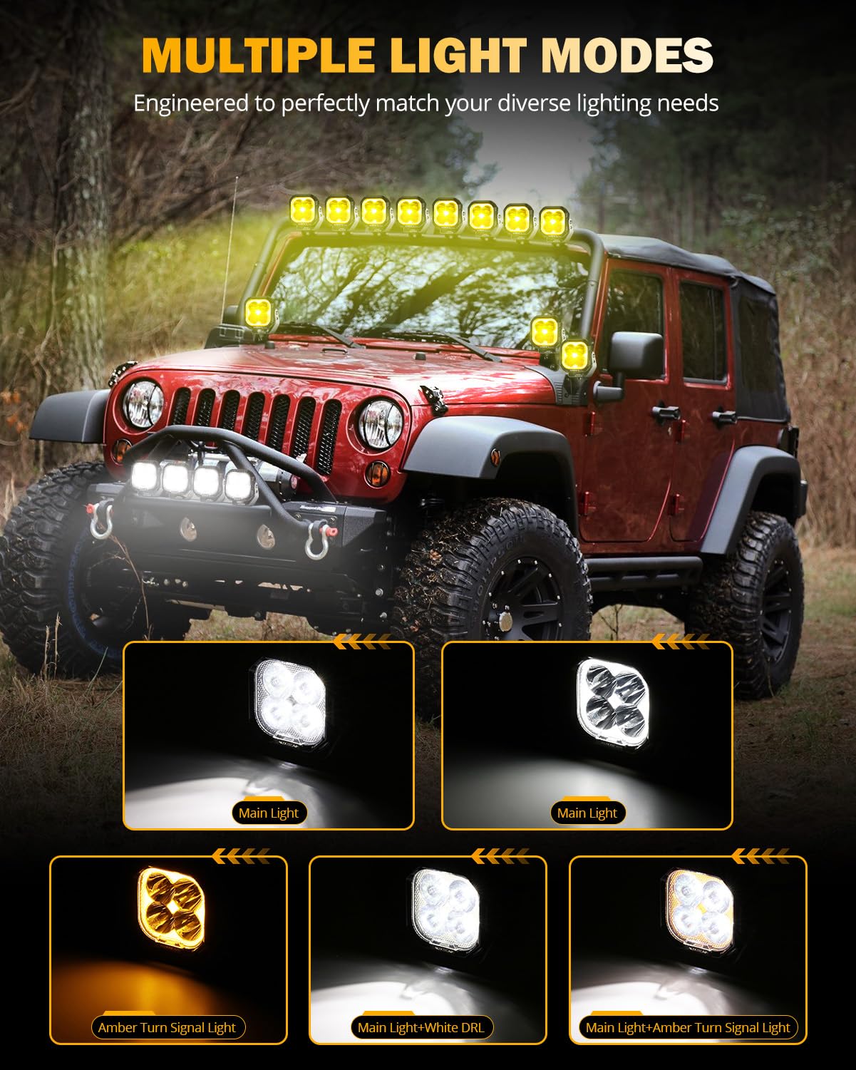 Auxbeam Color Play Series Spot Beam 3 Inch Led Pods with DRL & Turn Signal & Color Play Series 3 Inch LED Pod Light Covers - Image 5