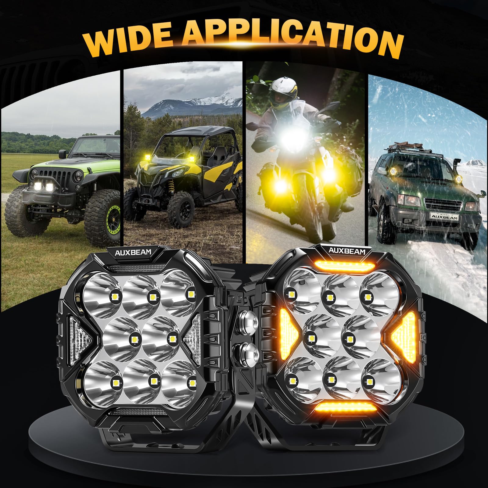 Auxbeam Cube-Z Series 4" Led Pods with Amber Covers, 112W 12800LM Spot Offroad Driving Lights with DRL Turn Signal, Cube Ditch Lights with DT Wiring Harness for Jeep Offroad Truck ATV UTV, Pair - Image 6