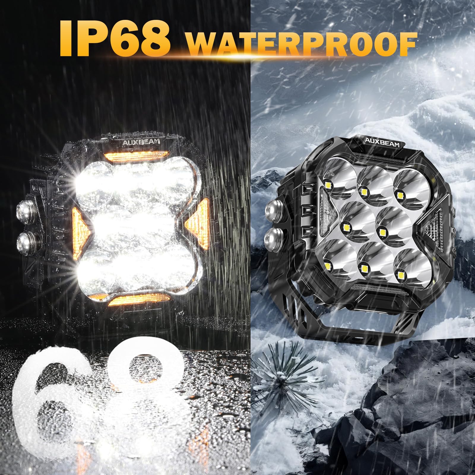 Auxbeam Cube-Z Series 4" Led Pods with Amber Covers, 112W 12800LM Spot Offroad Driving Lights with DRL Turn Signal, Cube Ditch Lights with DT Wiring Harness for Jeep Offroad Truck ATV UTV, Pair - Image 7