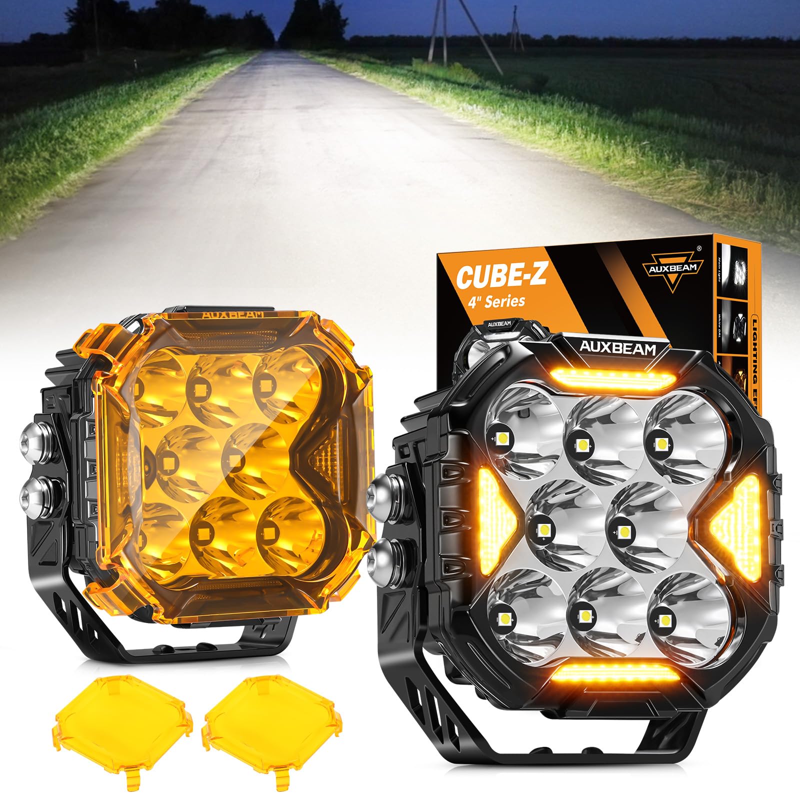 Auxbeam Cube-Z Series 4" Led Pods with Amber Covers, 112W 12800LM Spot Offroad Driving Lights with DRL Turn Signal, Cube Ditch Lights with DT Wiring Harness for Jeep Offroad Truck ATV UTV, Pair - Image 9