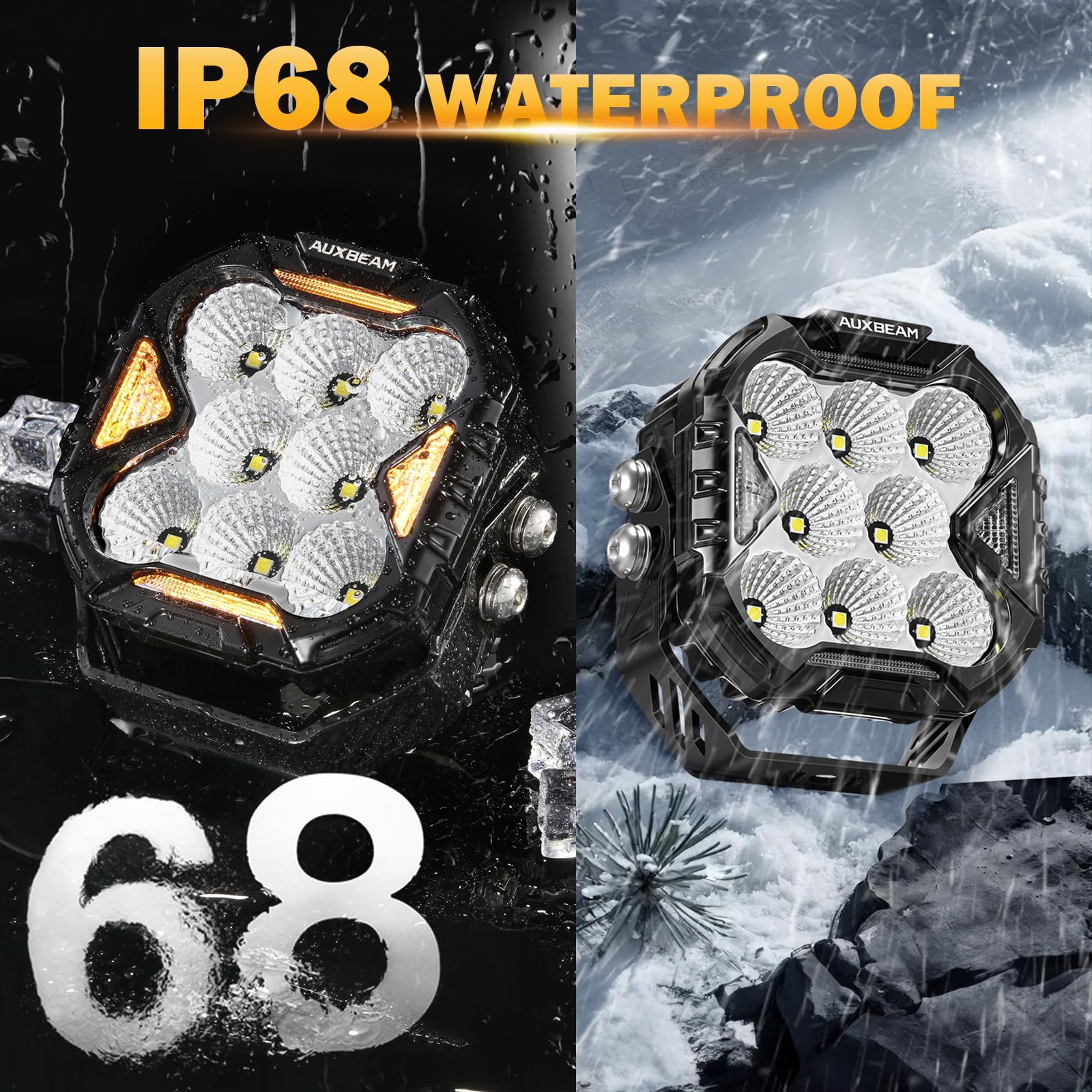 Auxbeam Cube-Z Series 4" Led Pods with Amber Covers, 112W 12800LM Flood Offroad Driving Lights with DRL Turn Signal, Cube Ditch Lights with DT Wiring Harness for Jeep Offroad ATV UTV, Pair - Image 7