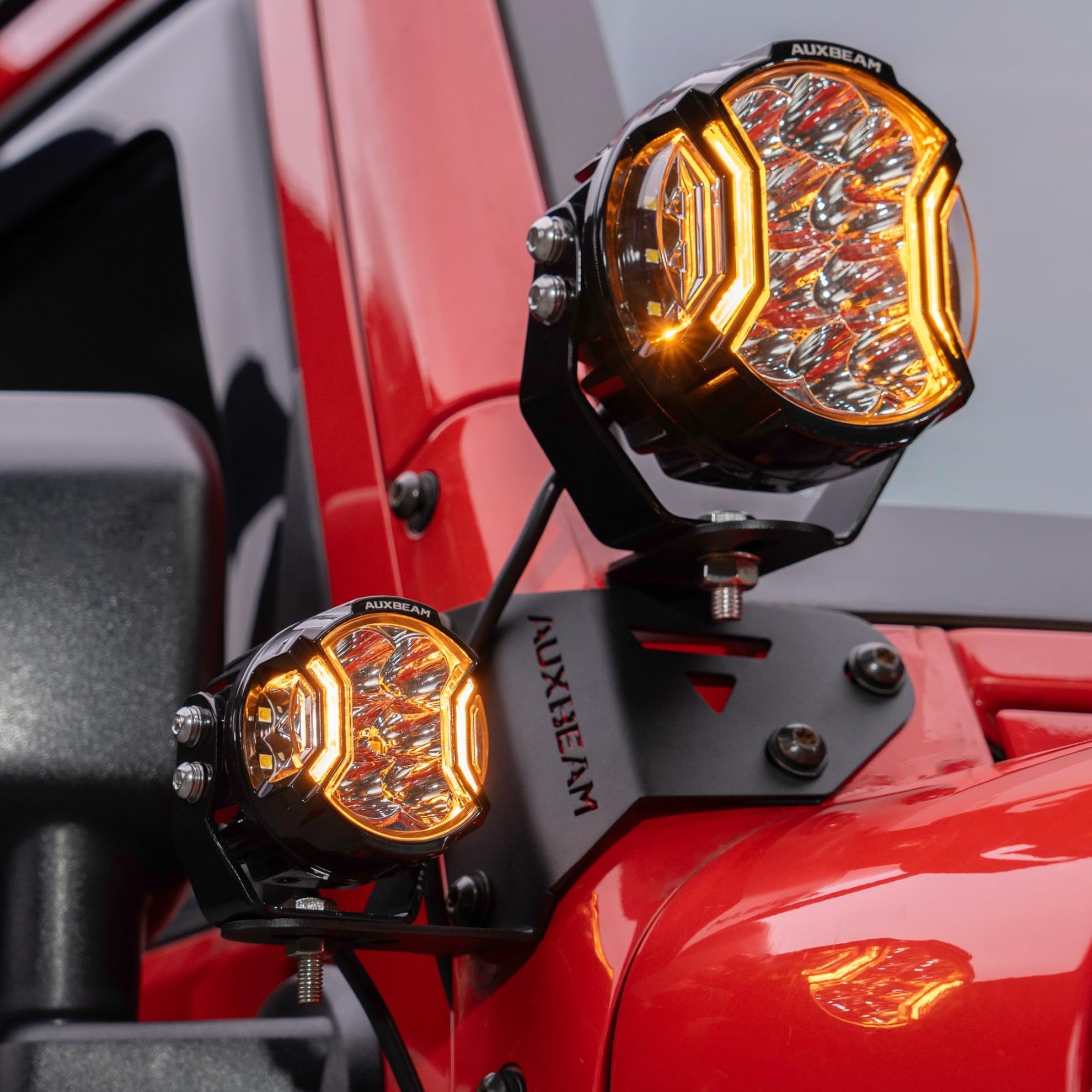 Auxbeam Dual A-Pillar LED Pod Mounting Brackets 2PCS for Jeep Wrangler JK 2007-2017, Adjustable for 2-5 Inch Offroad Lights, Lower Windshield Dual Auxiliary Light Brackets, Black Powder Coated Steel - Image 6