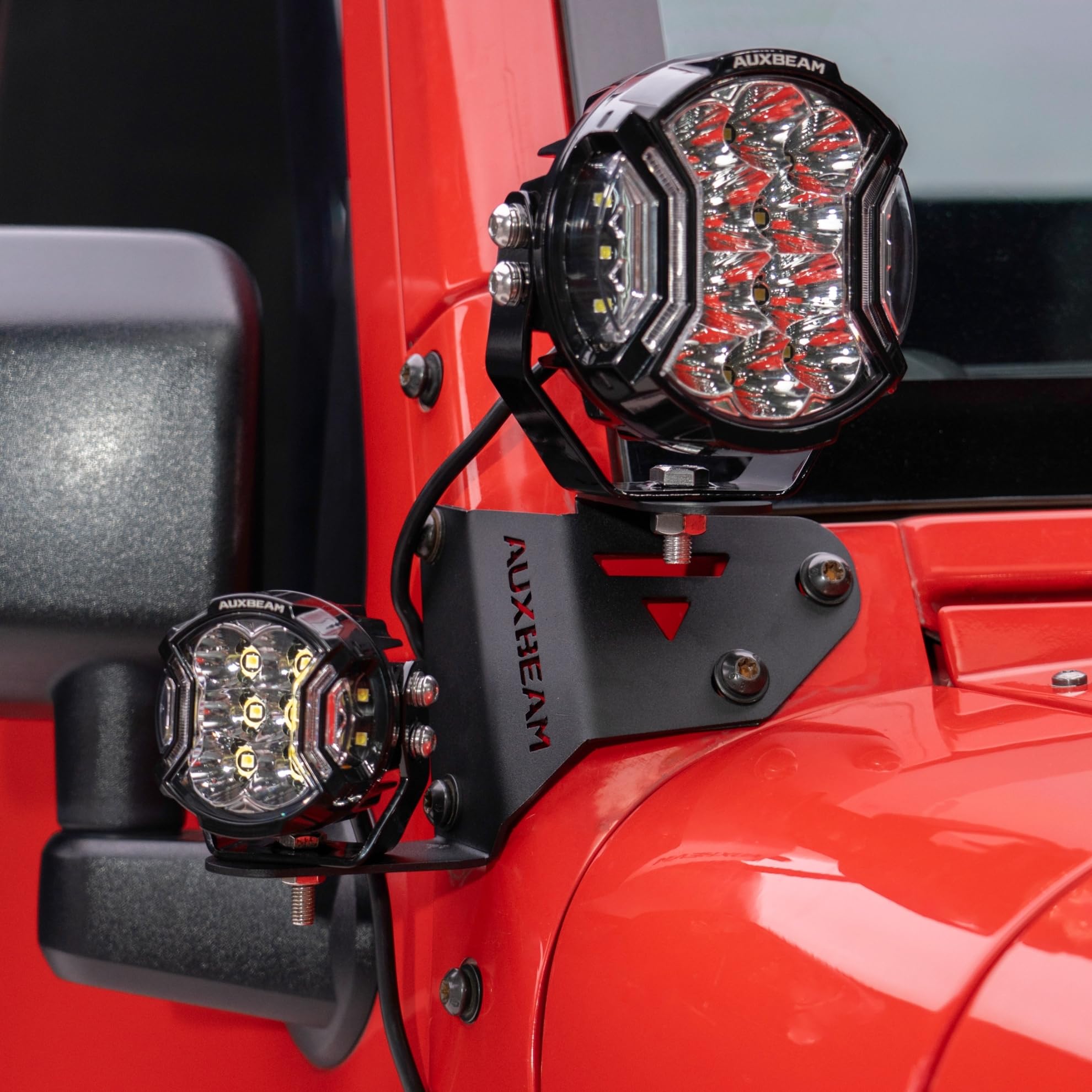 Auxbeam Dual A-Pillar LED Pod Mounting Brackets 2PCS for Jeep Wrangler JK 2007-2017, Adjustable for 2-5 Inch Offroad Lights, Lower Windshield Dual Auxiliary Light Brackets, Black Powder Coated Steel - Image 7
