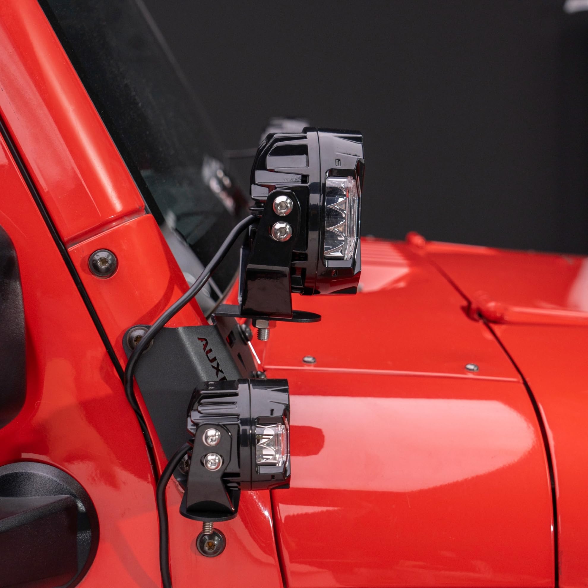 Auxbeam Dual A-Pillar LED Pod Mounting Brackets 2PCS for Jeep Wrangler JK 2007-2017, Adjustable for 2-5 Inch Offroad Lights, Lower Windshield Dual Auxiliary Light Brackets, Black Powder Coated Steel - Image 9