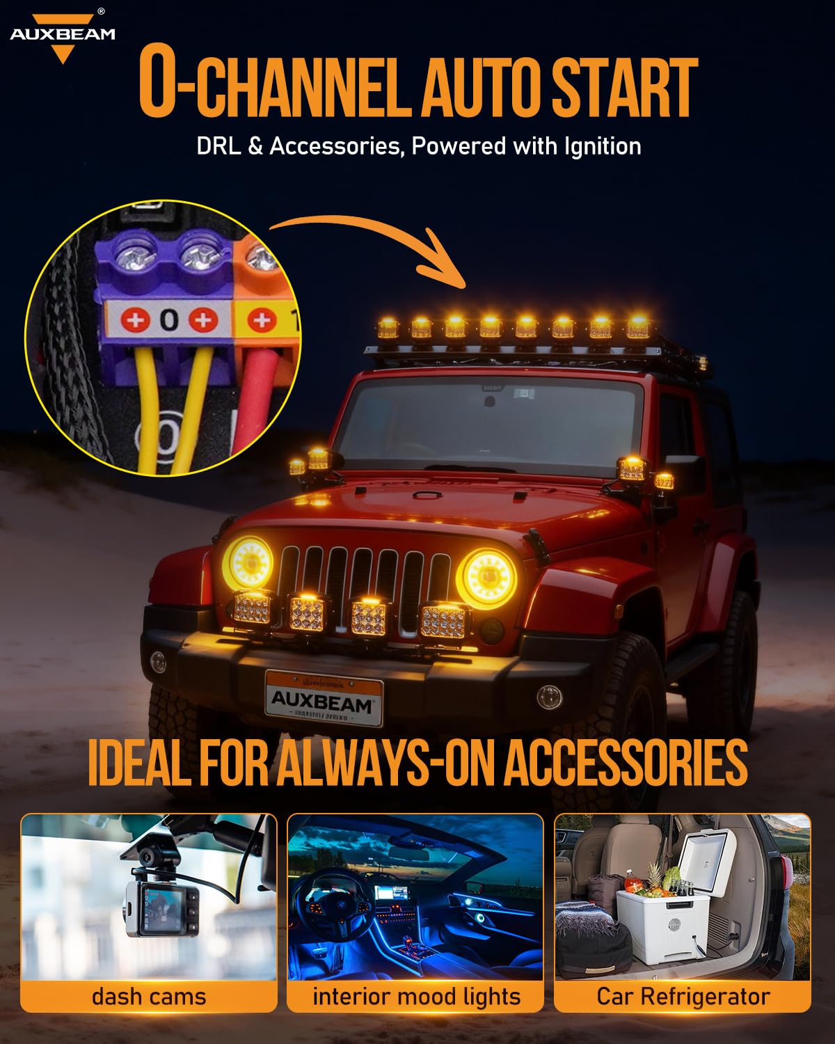 Auxbeam KS-80 8 Gang Switch Panel with Rotary Knob, Universal RGB Backlit Control Panel with 4 Triggers & 4 Modes Toggle/Momentary/Pulse/SOS, Chase Light & Dimming Relay for Truck Boat Marine Off-Road - Image 5