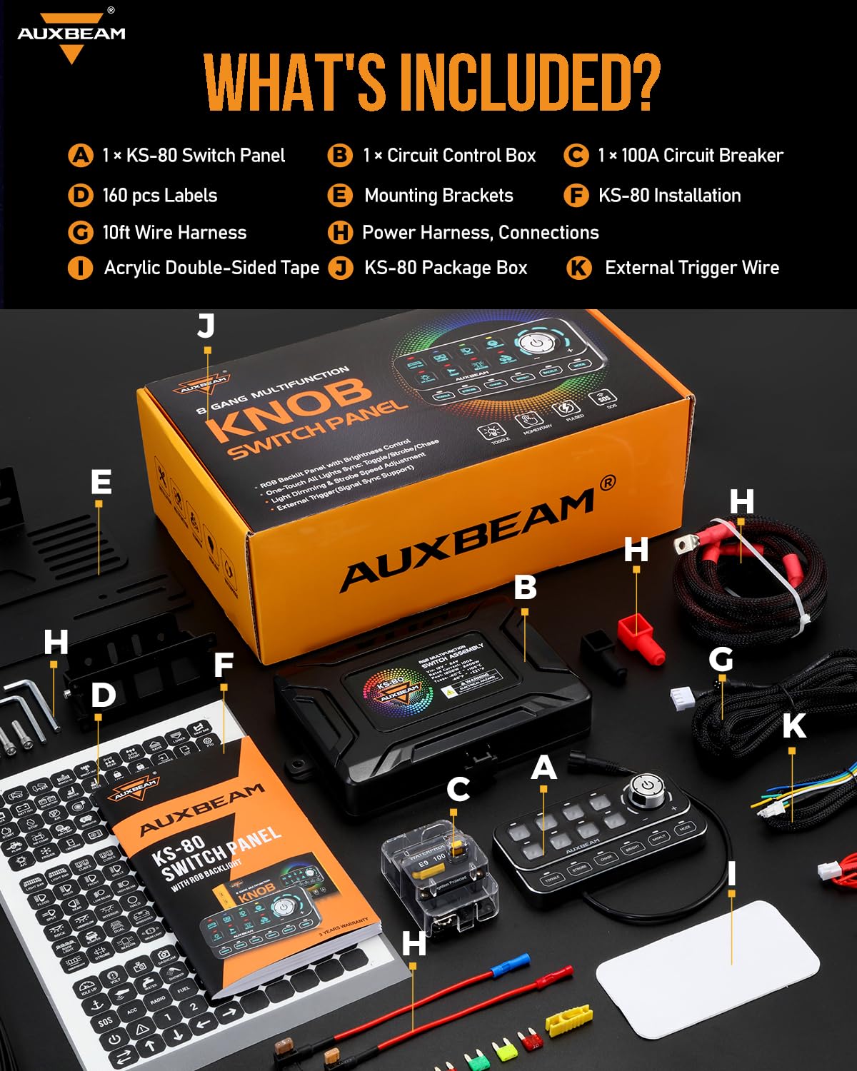 Auxbeam KS-80 8 Gang Switch Panel with Rotary Knob, Universal RGB Backlit Control Panel with 4 Triggers & 4 Modes Toggle/Momentary/Pulse/SOS, Chase Light & Dimming Relay for Truck Boat Marine Off-Road - Image 8
