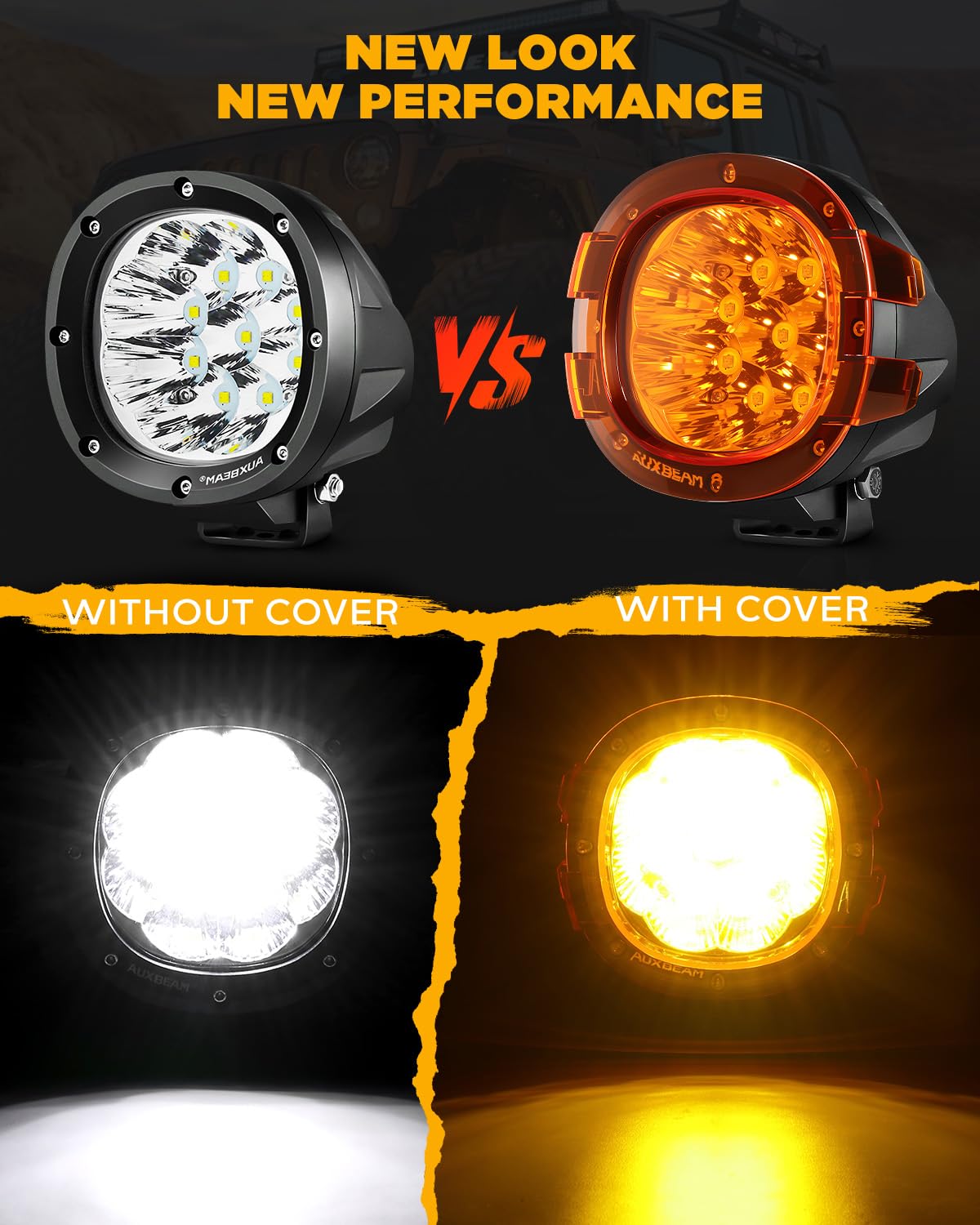 Auxbeam P4 Series 4 Inch Deep Amber Light Covers 2300K Dark Amber Tint Round Off-Road Light Lens Cap LED Pods Covers Reduce Glare for Fog & Dust Low Visibility, 2 Packs - Image 3