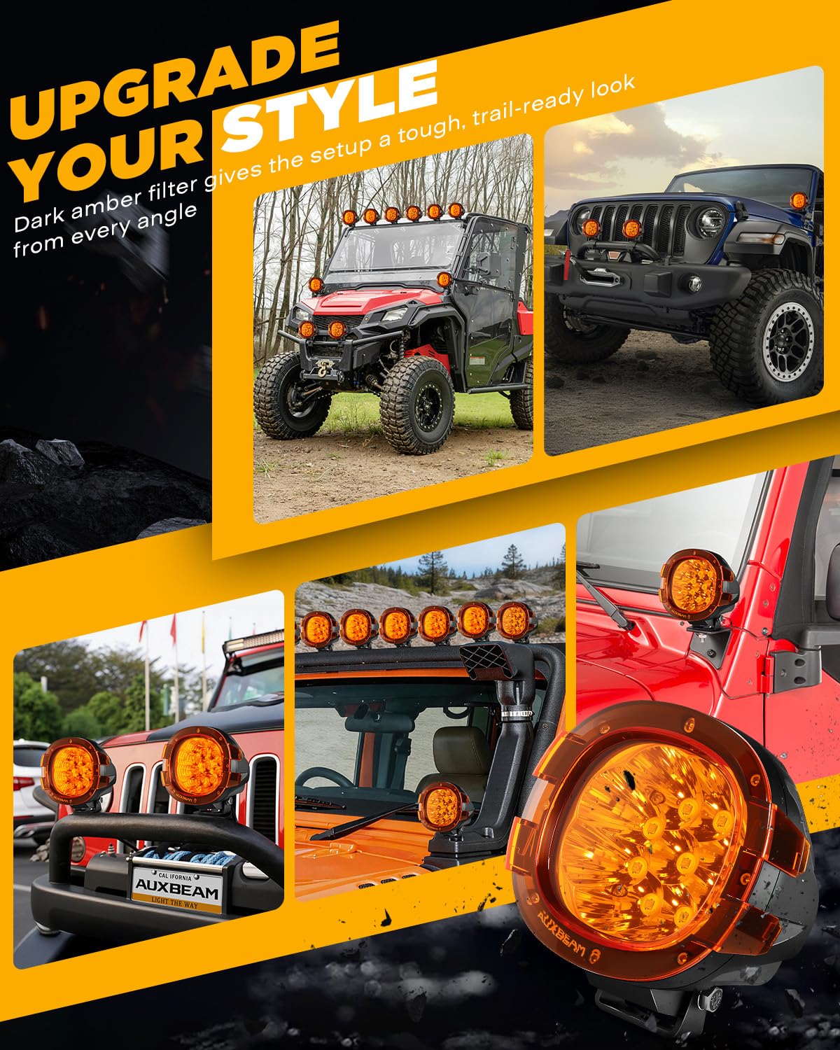 Auxbeam P4 Series 4 Inch Deep Amber Light Covers 2300K Dark Amber Tint Round Off-Road Light Lens Cap LED Pods Covers Reduce Glare for Fog & Dust Low Visibility, 2 Packs - Image 6