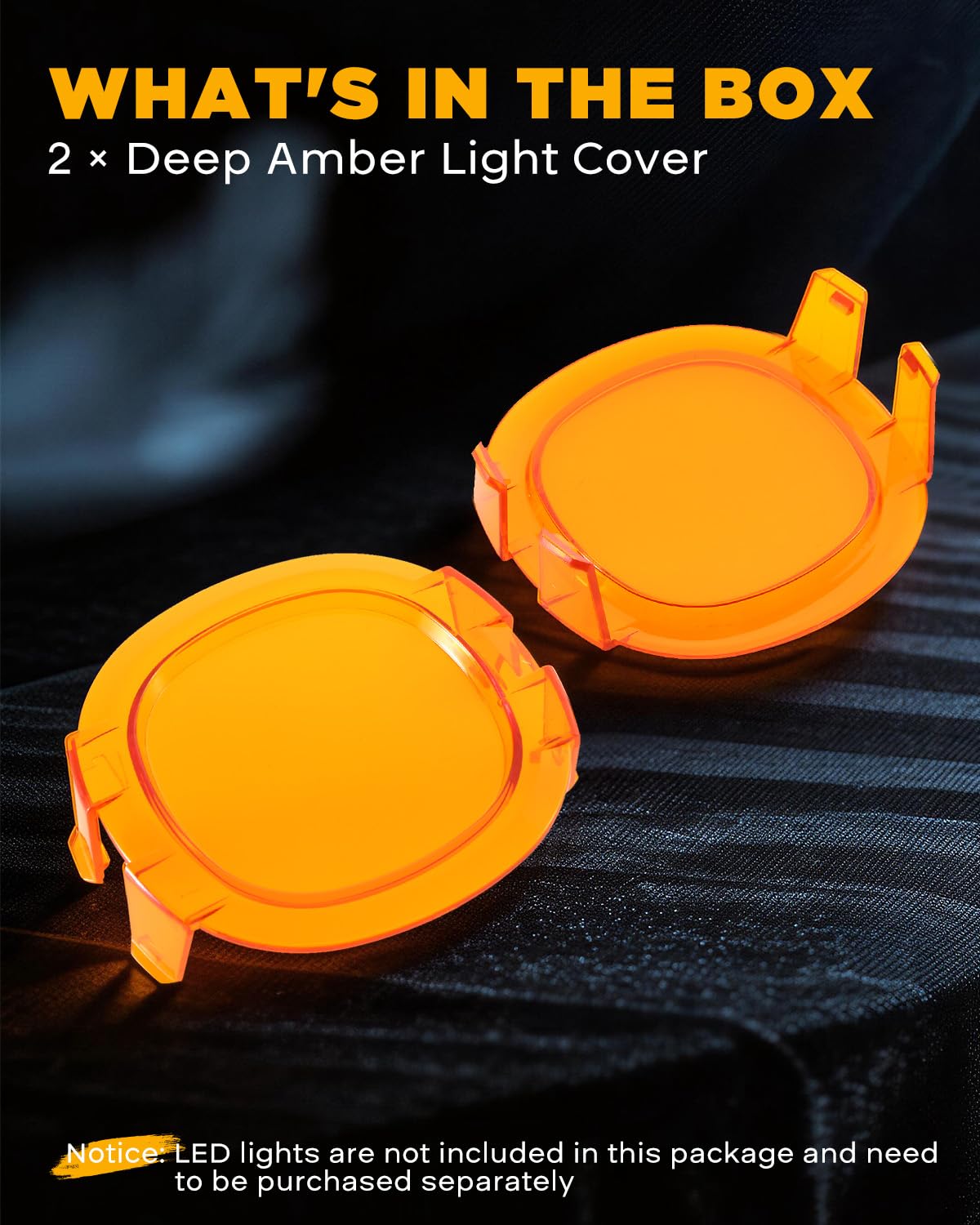 Auxbeam P4 Series 4 Inch Deep Amber Light Covers 2300K Dark Amber Tint Round Off-Road Light Lens Cap LED Pods Covers Reduce Glare for Fog & Dust Low Visibility, 2 Packs - Image 9