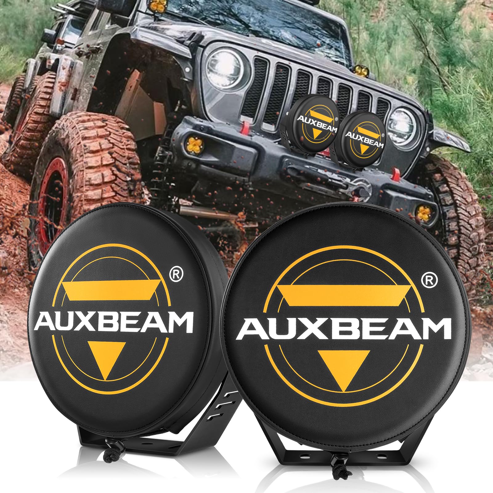 Auxbeam RAY-L Series 9 Inch Round Offroad Lights with Amber & Leather Covers Combo Kit, 318W 34180LM LED Driving Light Work Light with DT Wiring Harness for Truck, Jeep, Pickup, ATV, UTV - Image 6
