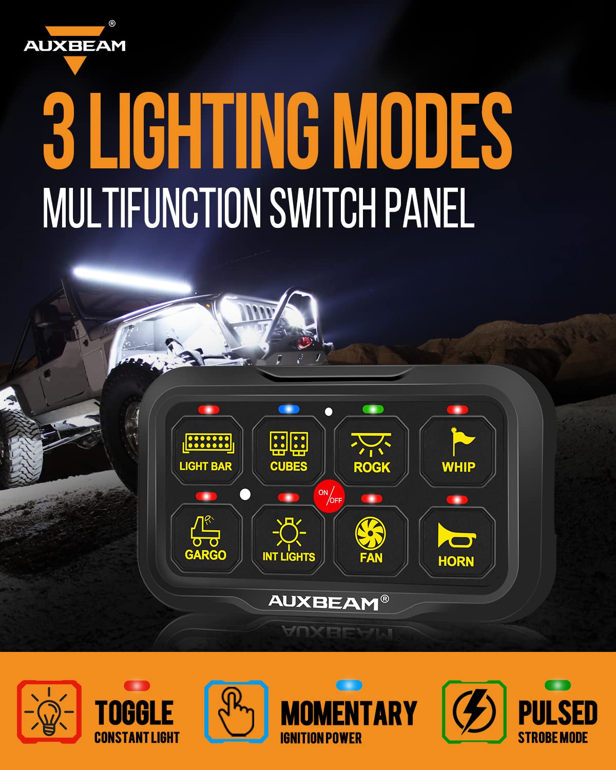 Auxbeam RGB Dual Switch Panels 8 Gang Switch Panel RA80 X2, Momentary Pulsed Toggle Switch Panel for Offroad SUV Hunting Truck Camper Van Food Truck Boat, Waterproof 2-Year Warranty - Image 3