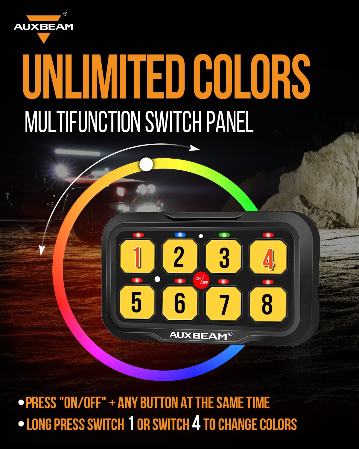 Auxbeam RGB Dual Switch Panels 8 Gang Switch Panel RA80 X2, Momentary Pulsed Toggle Switch Panel for Offroad SUV Hunting Truck Camper Van Food Truck Boat, Waterproof 2-Year Warranty - Image 5