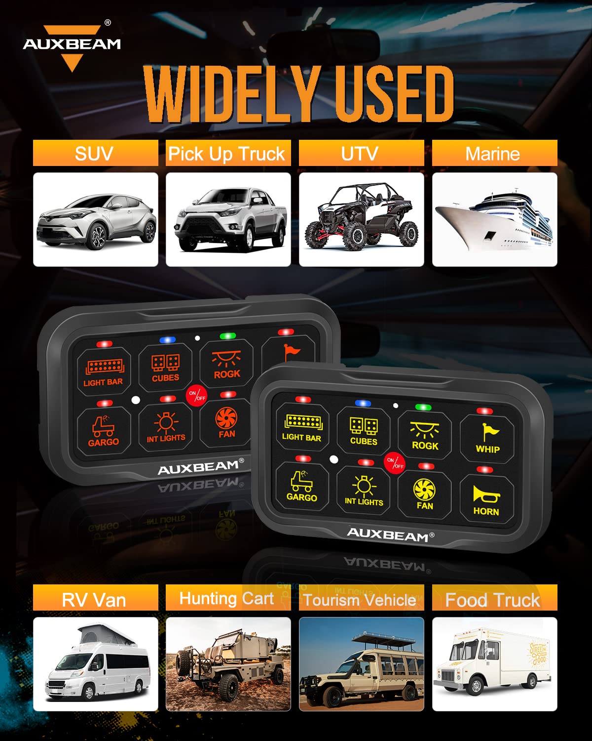 Auxbeam RGB Dual Switch Panels 8 Gang Switch Panel RA80 X2, Momentary Pulsed Toggle Switch Panel for Offroad SUV Hunting Truck Camper Van Food Truck Boat, Waterproof 2-Year Warranty - Image 9