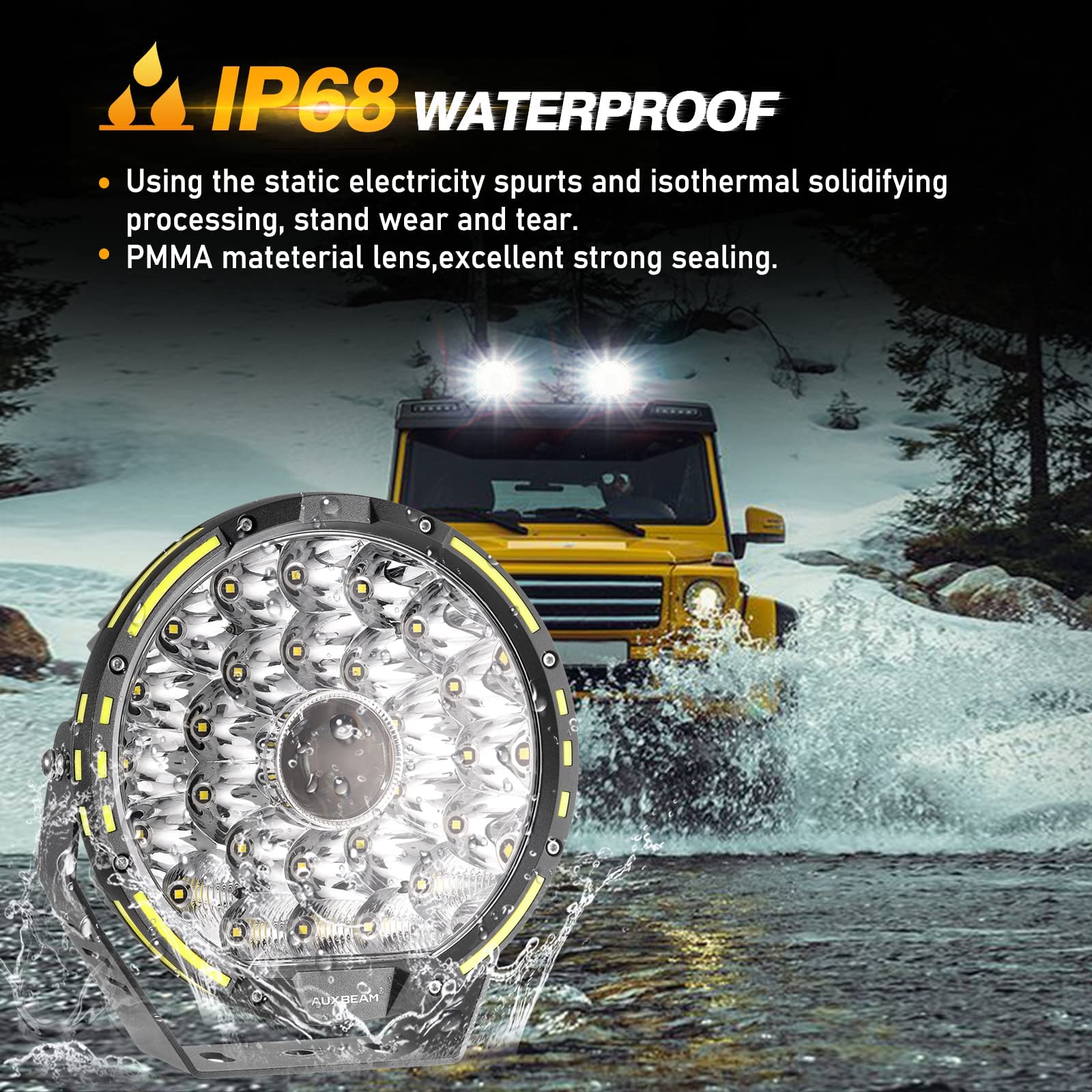 Auxbeam 9'' Round Offroad Lights with Amber & Leather Covers Combo Kit, 270W 37776LM Extremely Bright LED Driving Light Work Light with DT Wiring Harness for Truck, Jeep, ATV, UTV - Image 5