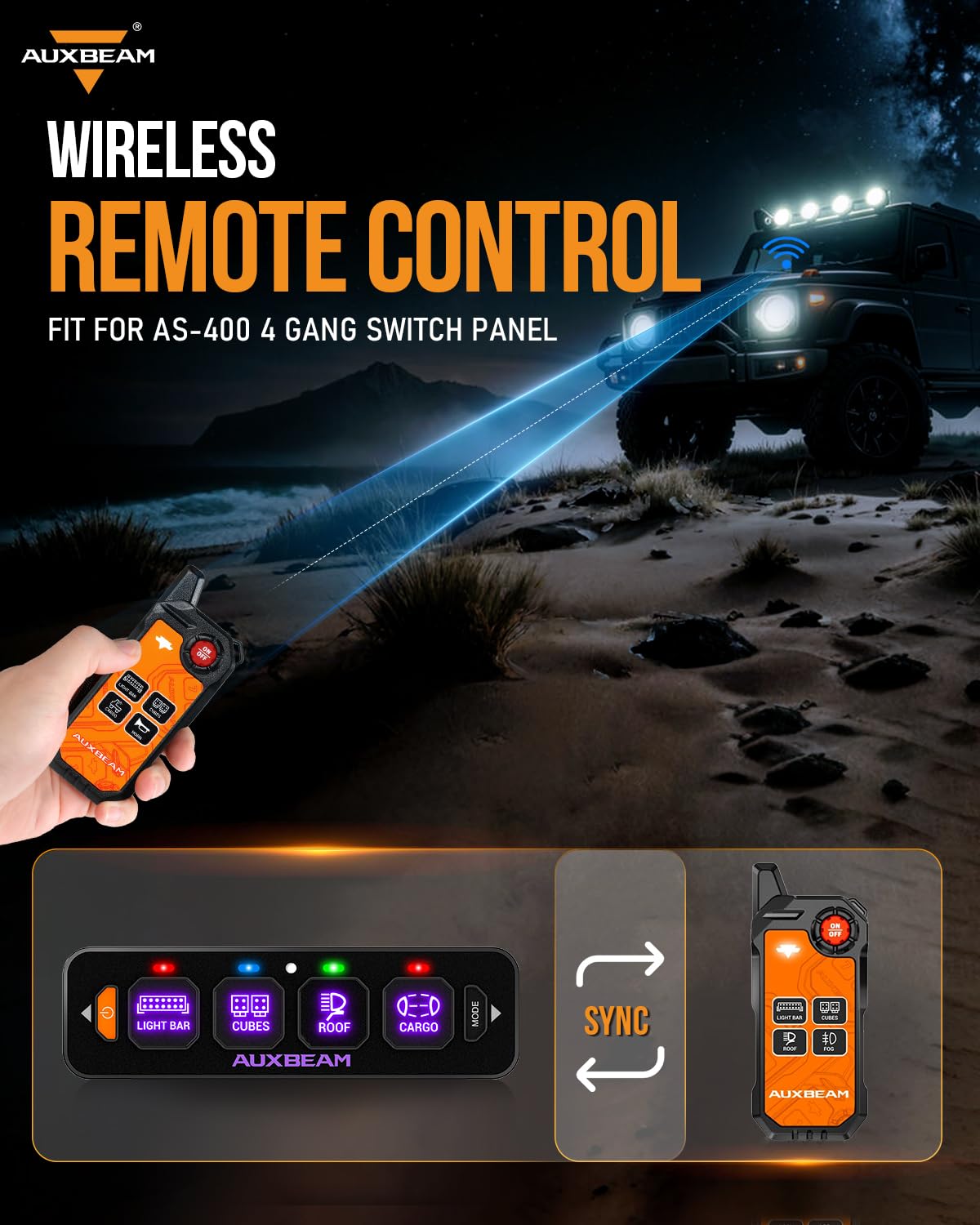Auxbeam Wireless Remote Control for 4 Gang Switch Panel 4-Channel Replacement Controller for AS-400 4 Gang Switch Panel - Image 3