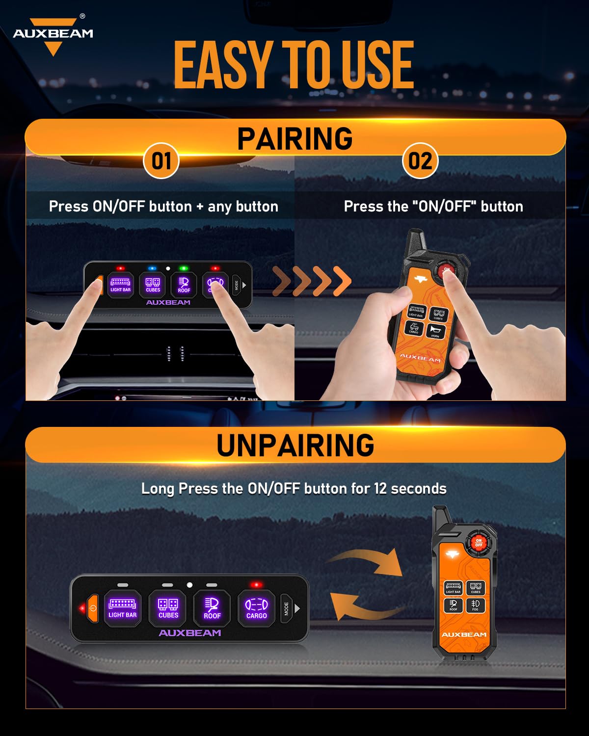 Auxbeam Wireless Remote Control for 4 Gang Switch Panel 4-Channel Replacement Controller for AS-400 4 Gang Switch Panel - Image 7