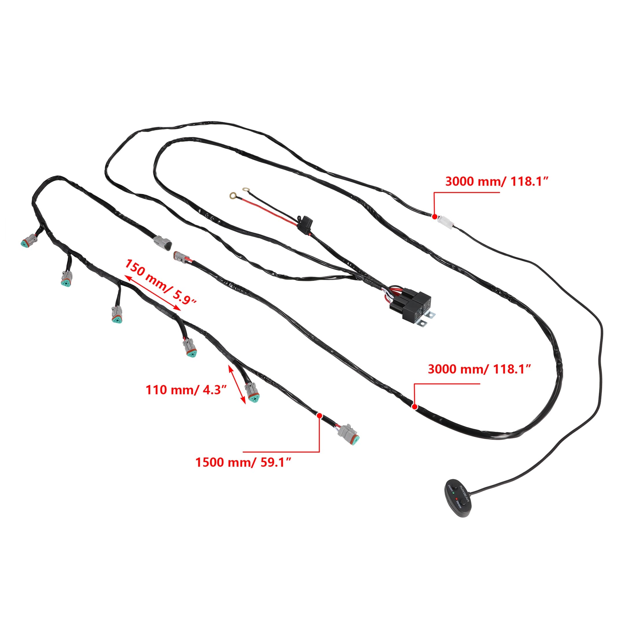 Auxbeam Wiring Harness Kit 18AWG 3PIN DT Plug Wiring Harness ML 10AWG+DRL for 6 PCS LED Pod Lights LED Offroad Lights - Image 3