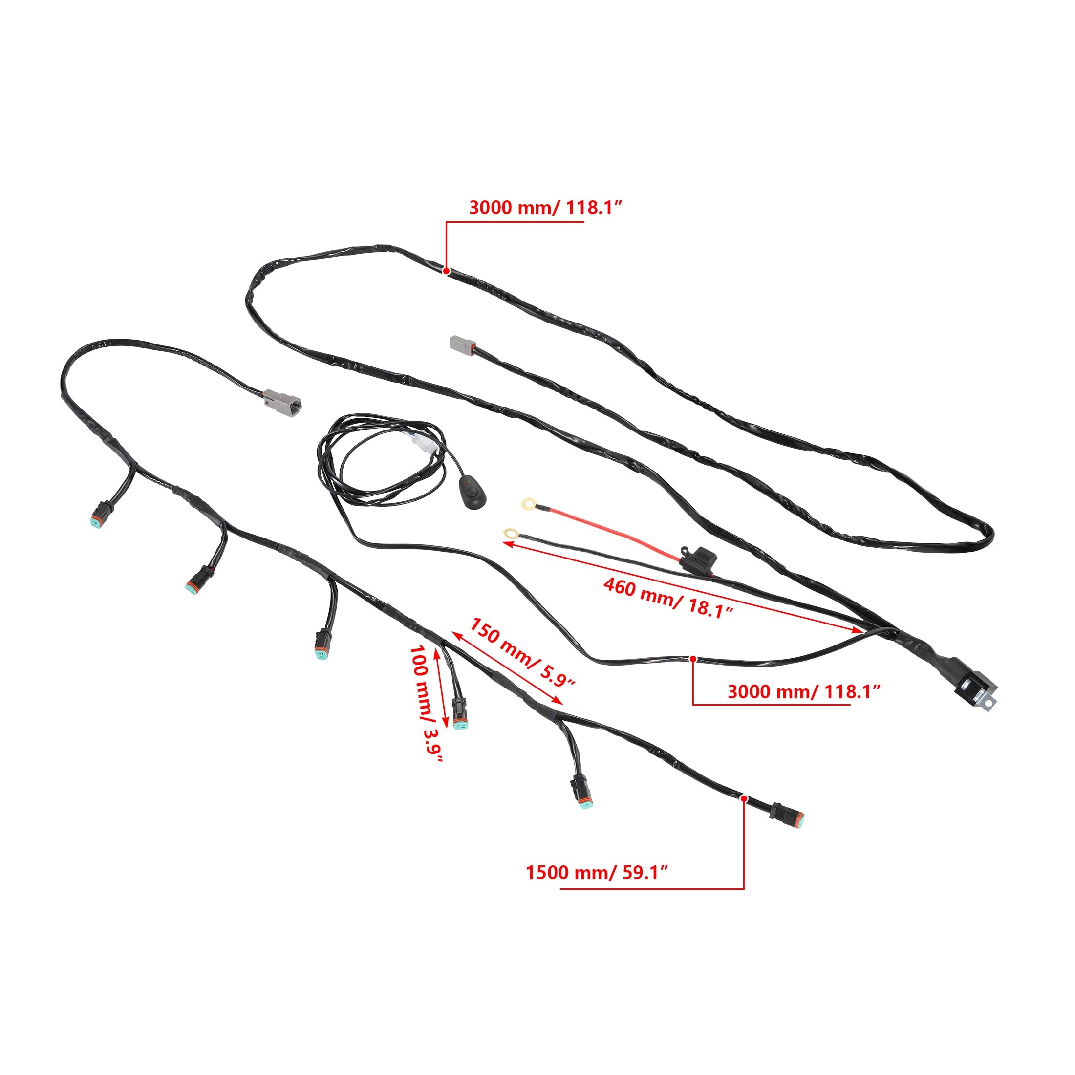 Auxbeam Wiring Harness Kit ZD000847, 10AWG 2PIN DT Plug for 6 Pcs LED Offroad Light LED Pods Ditch Light - Image 3