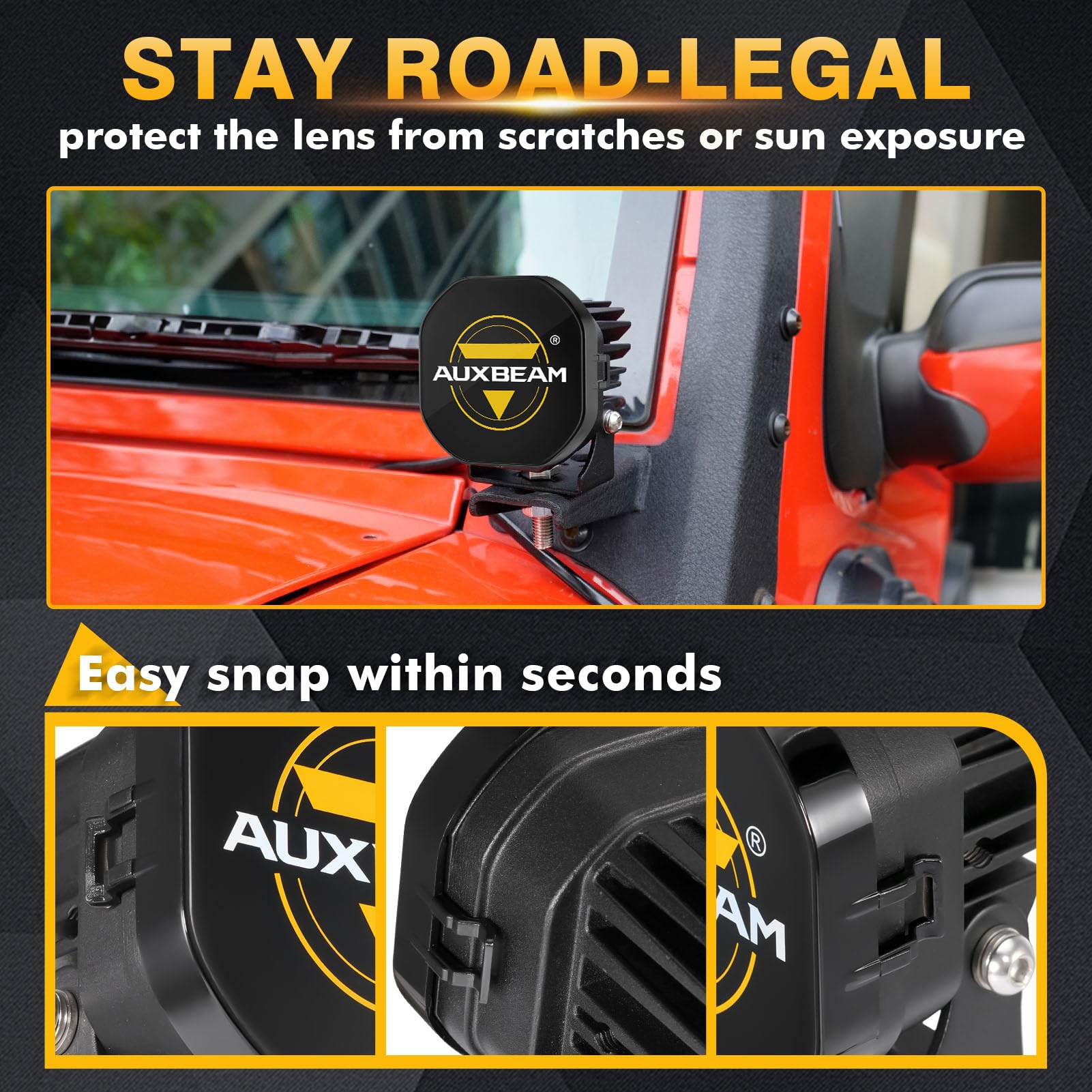 Auxbeam XP-Ultra Series 3" 80W Flood Beam LED Pods with Protective Light Covers Bundle Cube Offroad Light Bar Amber White Fog Lights for A-Pillar Bumper Off-Roading - Image 6