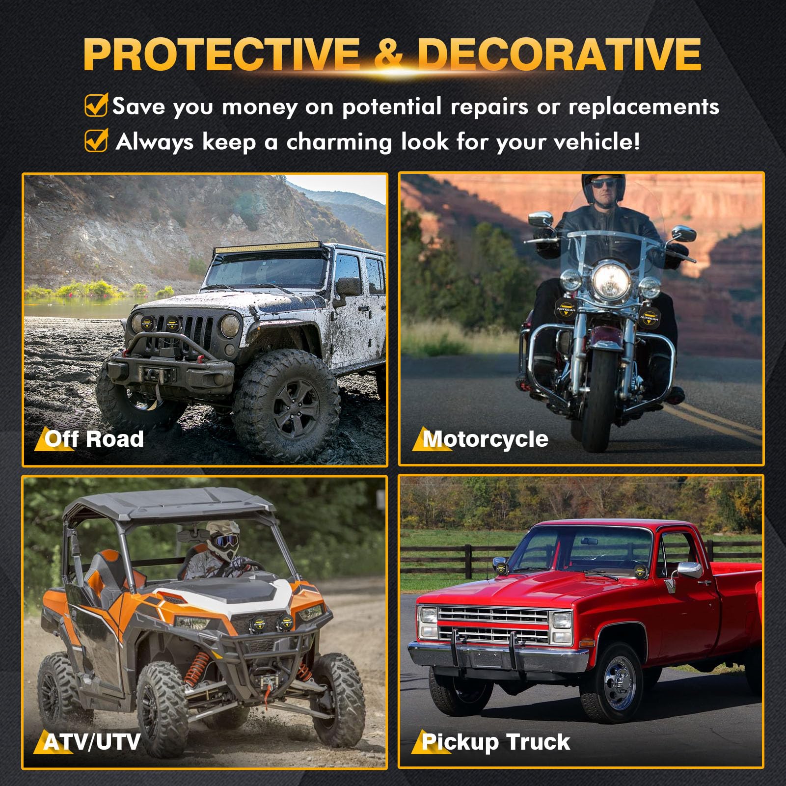 Auxbeam XP-Ultra Series 3" 80W Flood Beam LED Pods with Protective Light Covers Bundle Cube Offroad Light Bar Amber White Fog Lights for A-Pillar Bumper Off-Roading - Image 8