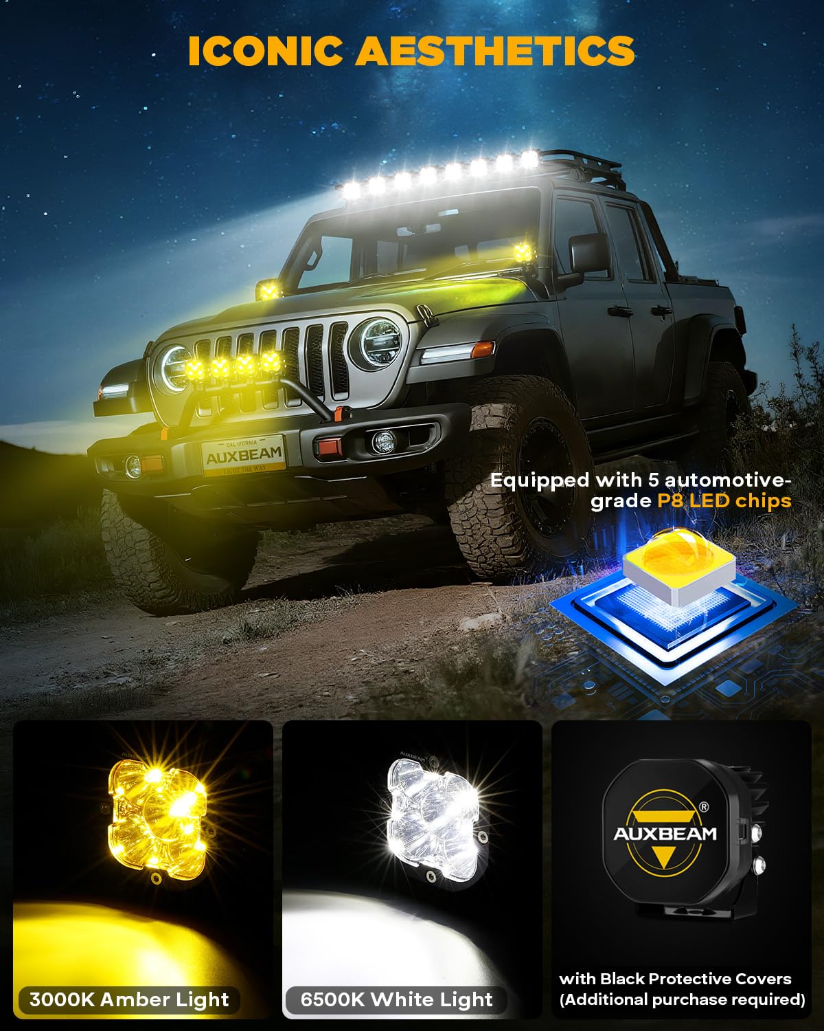 Auxbeam XP-Ultra Series 3" Spot Beam LED Pods with Flush Mount Brackets Bundle for Toyota 2012-2022 Tacoma, 2010-2022 4Runner, 2014-2022 Tundra - Image 4