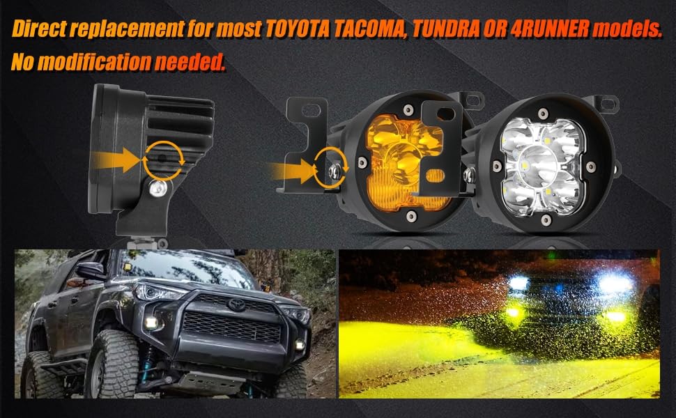 Auxbeam XP-Ultra Series 3" Spot Beam LED Pods with Flush Mount Brackets Bundle for Toyota 2012-2022 Tacoma, 2010-2022 4Runner, 2014-2022 Tundra - Image 5